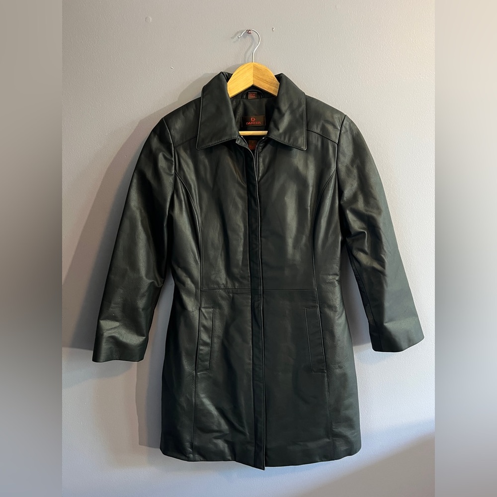 DANIER Black Leather Zip Coat Petite